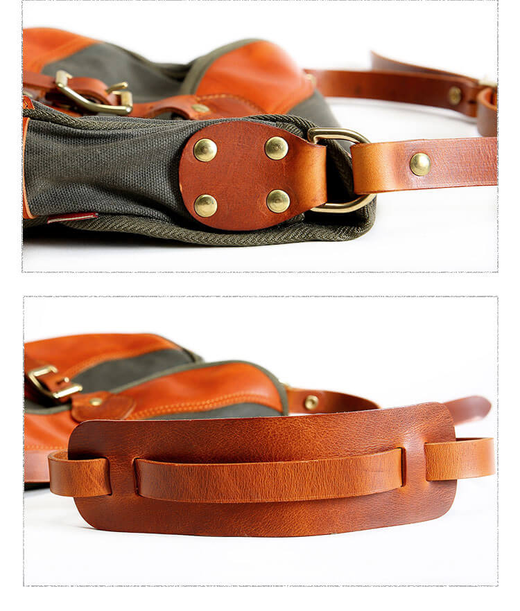 Herren Umhängetasche retro Style Leder und Canvas Armeegrün und Khaki für Alltag