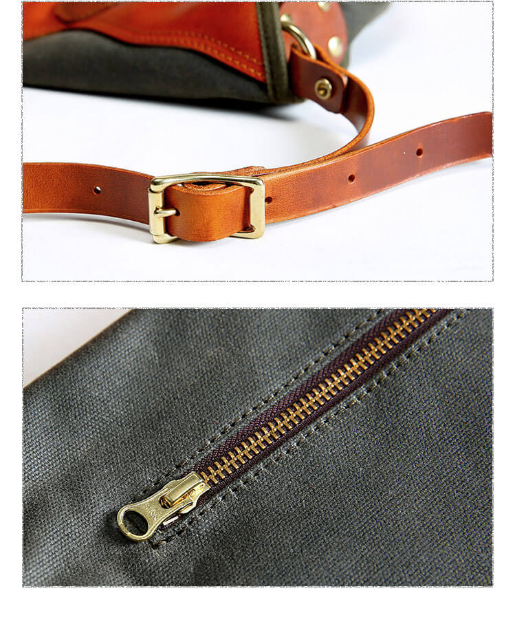 Herren Umhängetasche retro Style Leder und Canvas Armeegrün und Khaki für Alltag