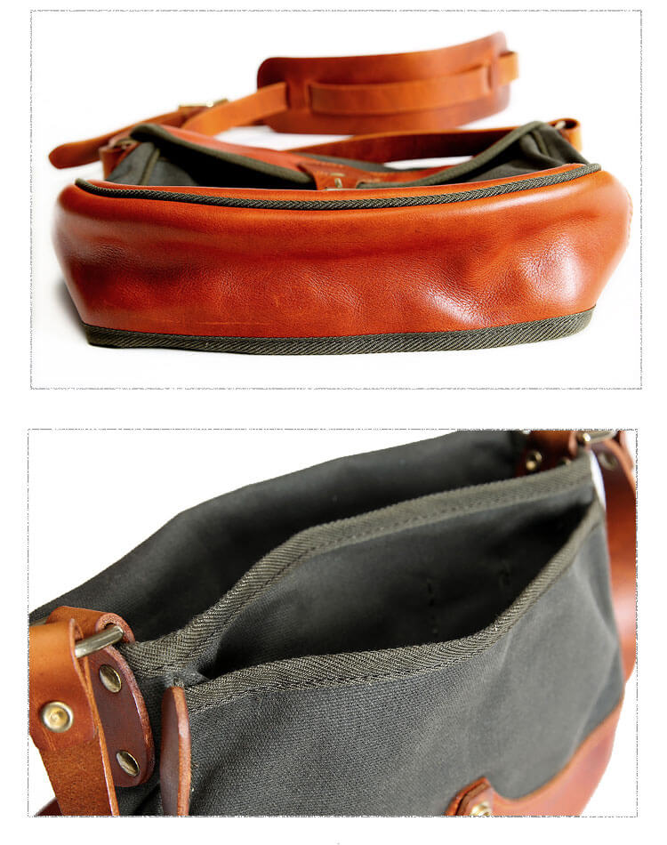 Herren Umhängetasche retro Style Leder und Canvas Armeegrün und Khaki für Alltag