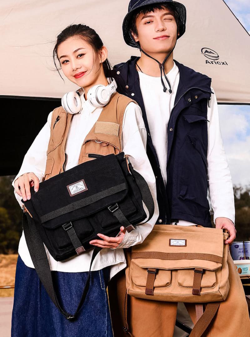 hochwertige Umhängetasche Herren Canvas Tasche Vintage Messenger Bag Männer