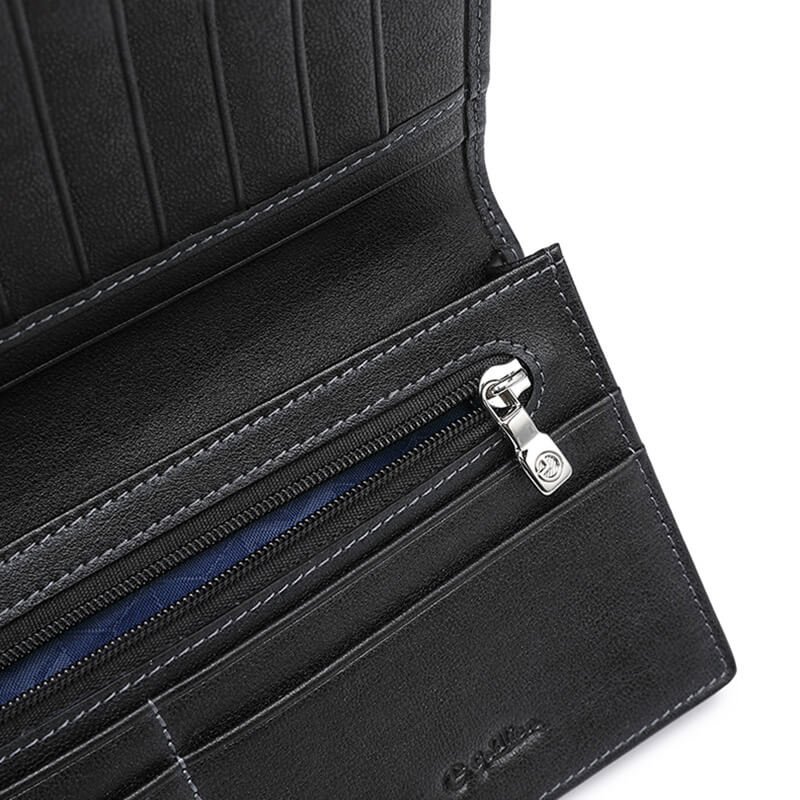 hochwertige schwarze Geldbörse Portemonnaie Herren Leder lang