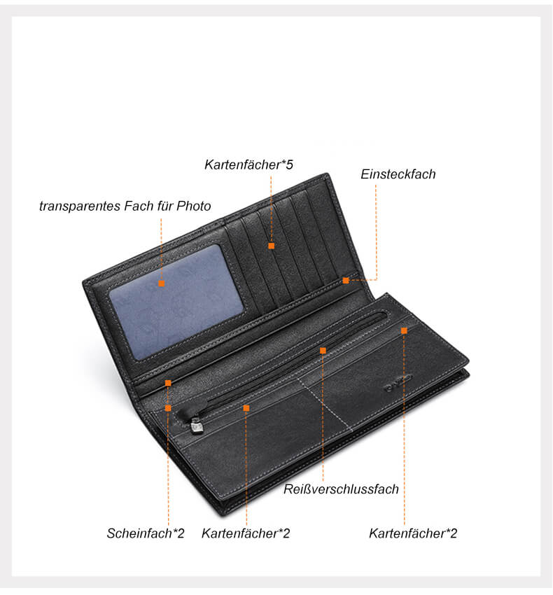 hochwertige schwarze Geldbörse Portemonnaie Herren Leder lang