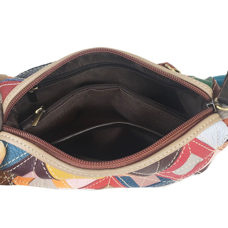 kleine Damen Schultertasche Leder bunte Unterarmtasche Patchwork Umhängetasche
