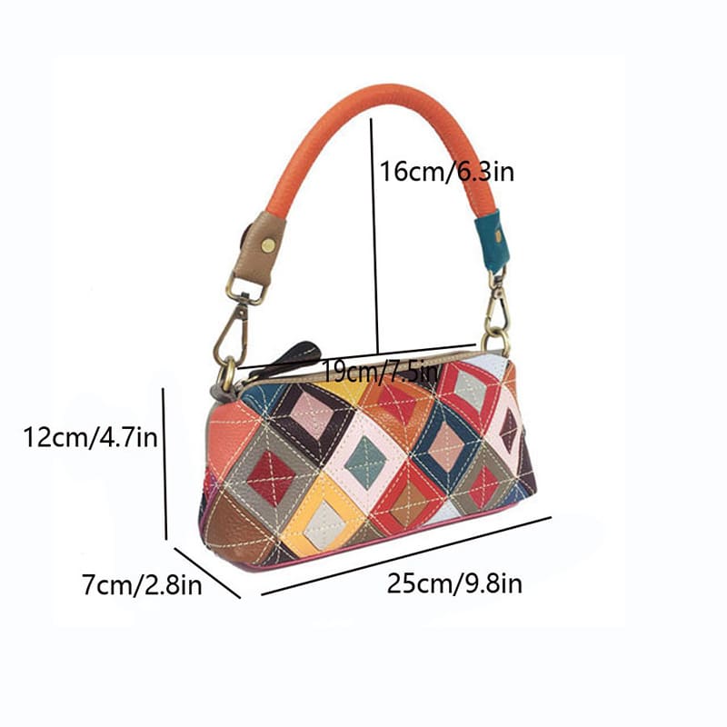 kleine Damen Schultertasche Leder bunte Unterarmtasche Patchwork Umhängetasche