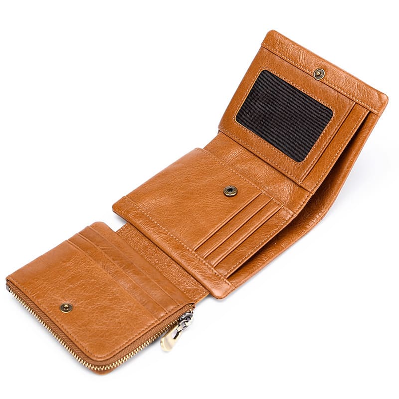 kleine Geldbörse Herren Leder 3 teilig braun Portemonnaie RFID Schutz mit Kartenfächern