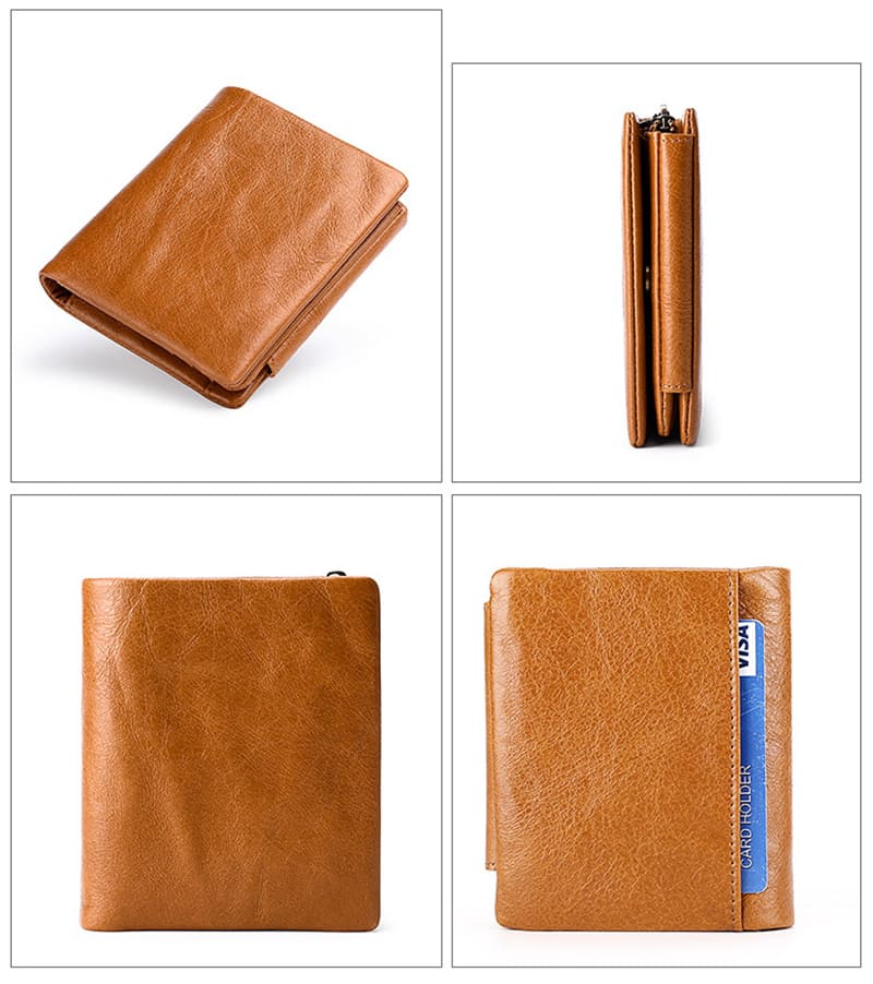 kleine Geldbörse Herren Leder 3 teilig braun Portemonnaie RFID Schutz mit Kartenfächern