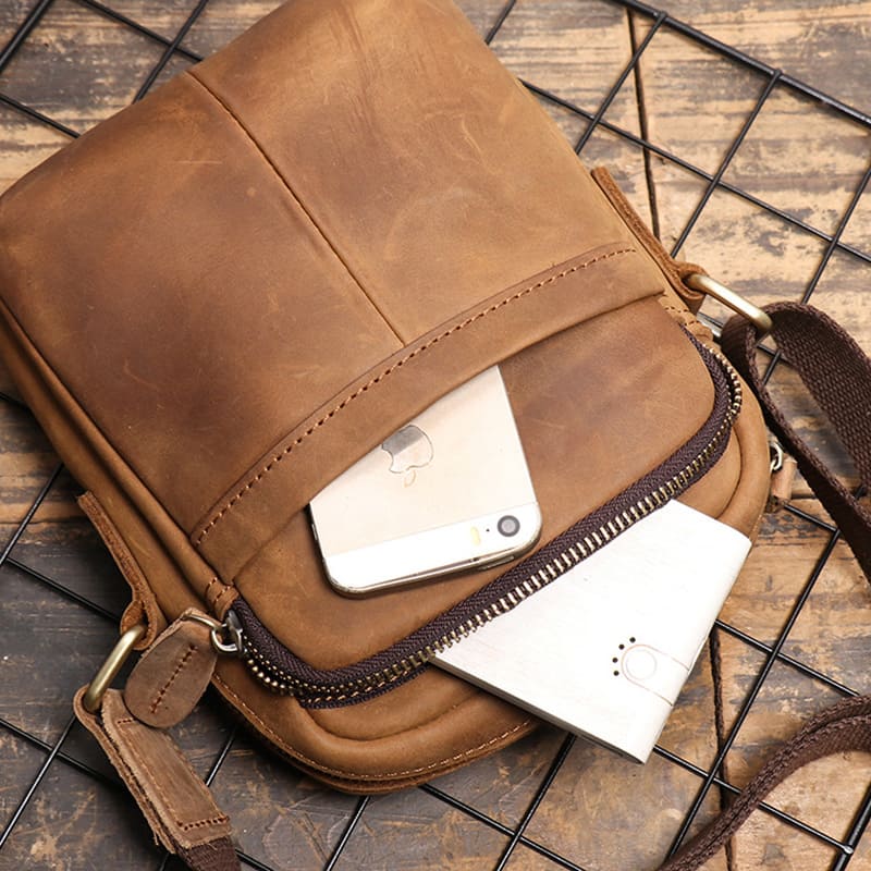 kleine Herren Umhängetasche Leder Vintage Herrentasche in 2 Farben