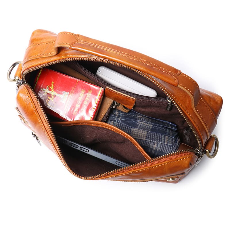 kleine Herren Umhängetasche Leder Vintage Tasche Männer mit Griff
