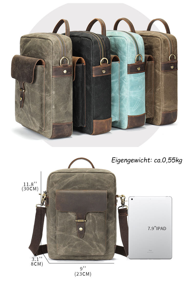 kleine Herren Umhängetasche gewachstes Canvas in Hochformat Messenger Bag