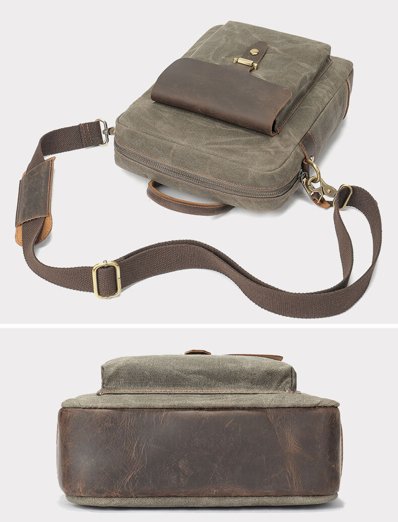 kleine Herren Umhängetasche gewachstes Canvas in Hochformat Messenger Bag