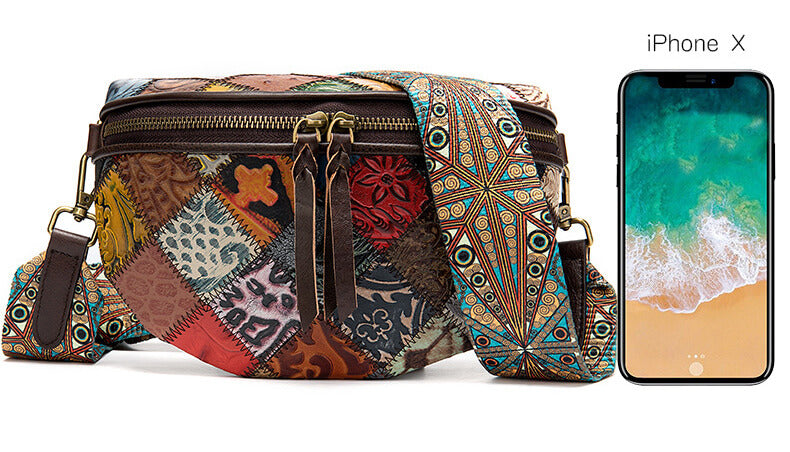 kleine Umhängetasche Damen Leder breiter Riemen bunt