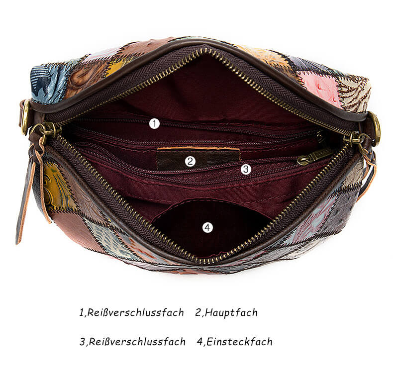 kleine Umhängetasche Damen Leder breiter Riemen bunt
