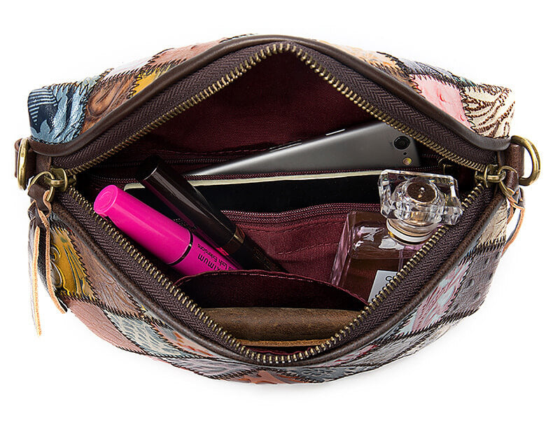 kleine Umhängetasche Damen Leder breiter Riemen bunt