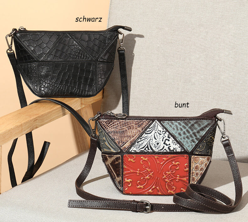 kleine Umhängetasche Damen Leder bunt mit Ketteriemen Reißverschluss für Alltag