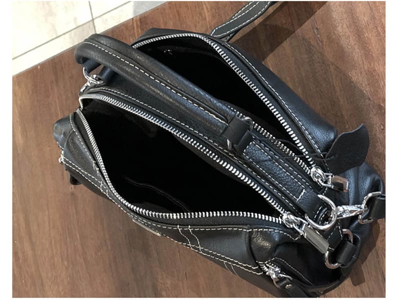 kleine Umhängetasche Damen Leder mit Griff schwarze Handtasche zum Umhängen