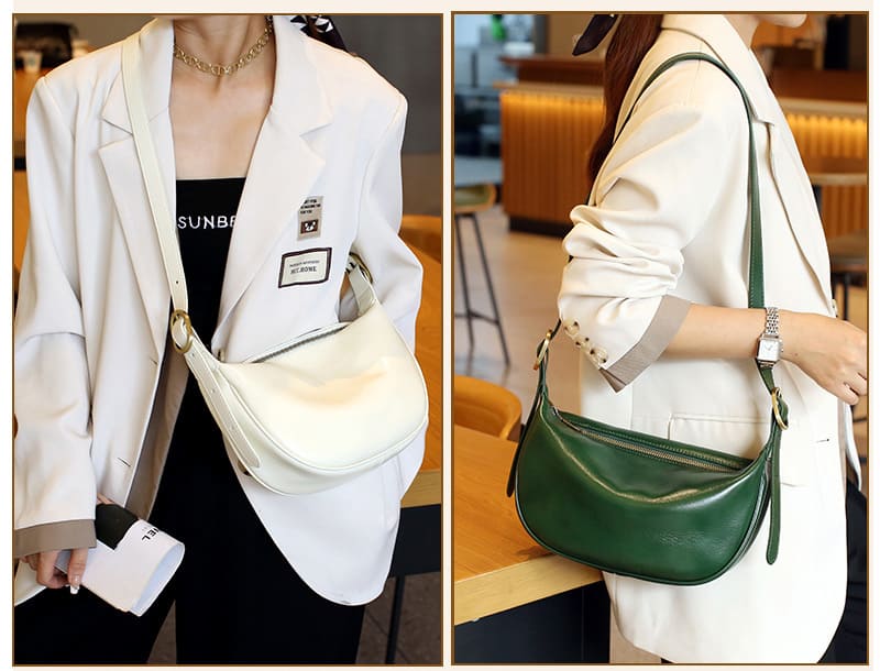 kleine Umhängetasche Damen Leder schlichte Schultertasche Reißverschluss