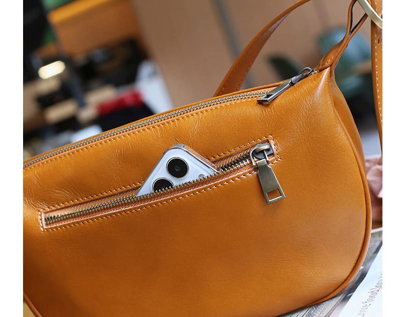 kleine Umhängetasche Damen Leder schlichte Schultertasche Reißverschluss