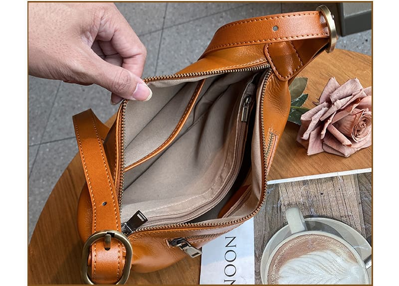 kleine Umhängetasche Damen Leder schlichte Schultertasche Reißverschluss