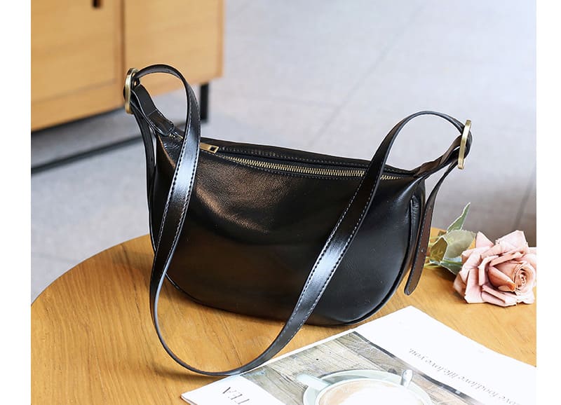 kleine Umhängetasche Damen Leder schlichte Schultertasche Reißverschluss