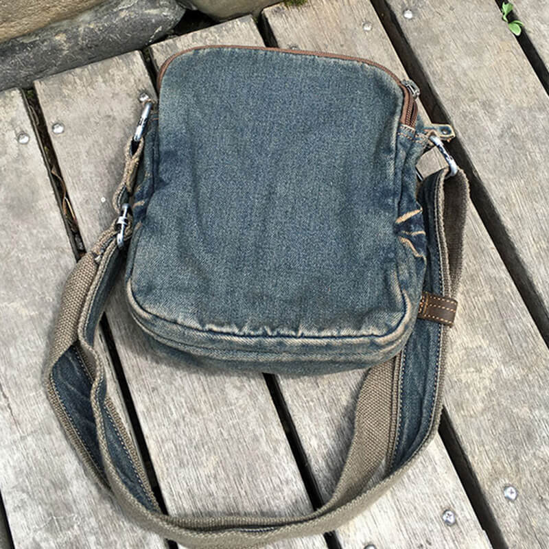 kleine Umhängetasche Denim Herren für Freizeit Hochformat Herrentasche Jeansstoff