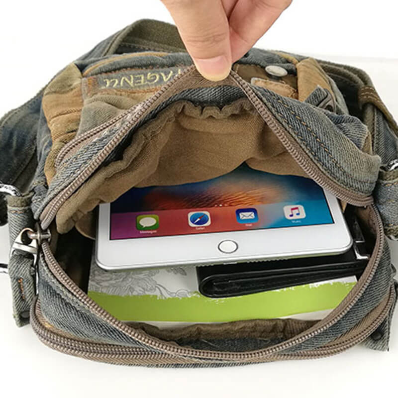 kleine Umhängetasche Denim Herren für Freizeit Hochformat Herrentasche Jeansstoff