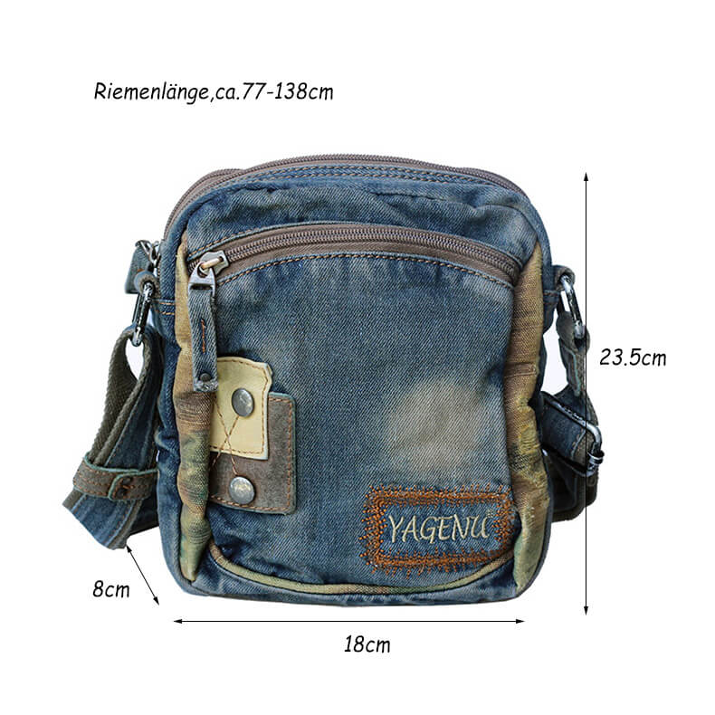 kleine Umhängetasche Denim Herren für Freizeit Hochformat Herrentasche Jeansstoff