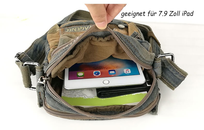kleine Umhängetasche Denim Herren für Freizeit Hochformat Herrentasche Jeansstoff