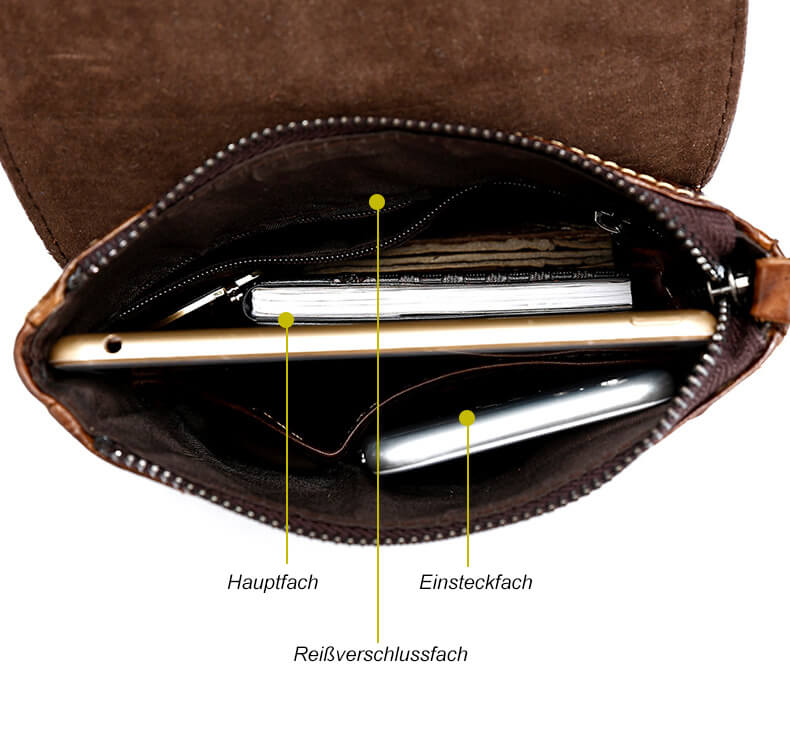kleine Umhängetasche Herren Leder Gürteltasche Kroko Optik Kaffeebraun