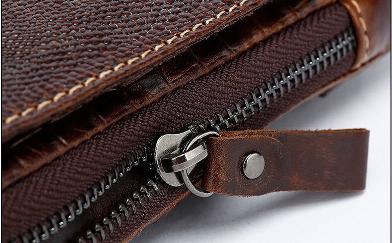 kleine Umhängetasche Herren Leder Gürteltasche Kroko Optik Kaffeebraun