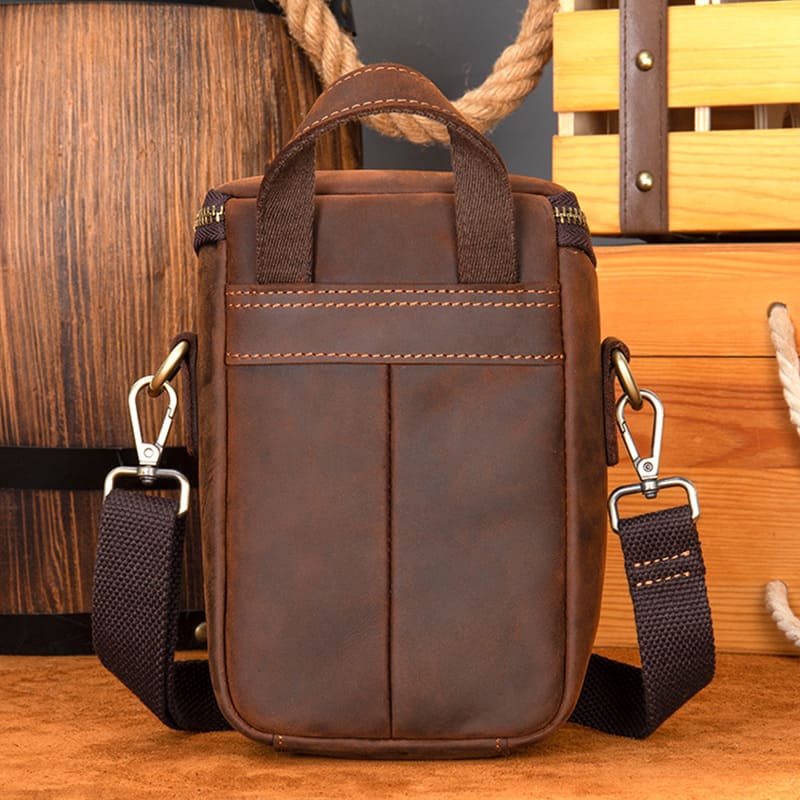 kleine Umhängetasche Herren Leder Vintage Handytasche mit Reißverschluss