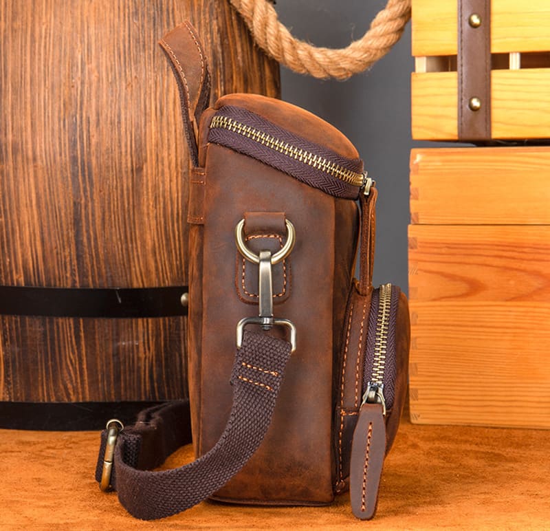 kleine Umhängetasche Herren Leder Vintage Handytasche mit Reißverschluss