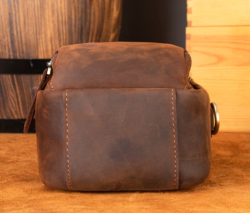kleine Umhängetasche Herren Leder Vintage Handytasche mit Reißverschluss