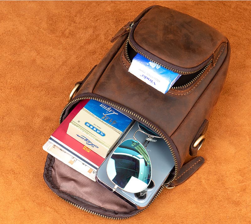 kleine Umhängetasche Herren Leder Vintage Handytasche mit Reißverschluss