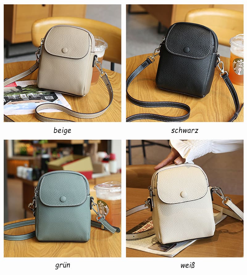kleine Umhängetasche Leder für Handy schwarz weiß grün Handytasche