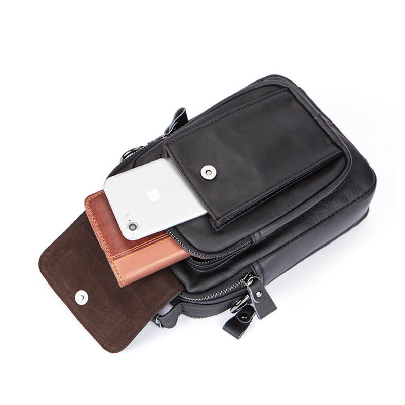 kleine Umhängetasche Leder schwarz Herren für Alltag weich