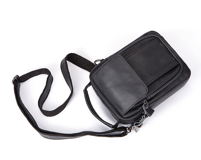 kleine Umhängetasche Leder schwarz Herren für Alltag weich