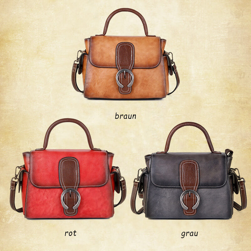 kleine Vintage Umhängetasche Damen Leder mit Griff in 3 Farben Handtasche