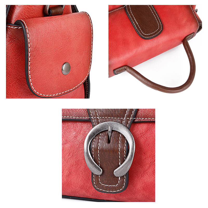kleine Vintage Umhängetasche Damen Leder mit Griff in 3 Farben Handtasche