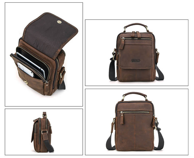 kleine braune Umhängetasche Herren Leder Vintage mit Griff