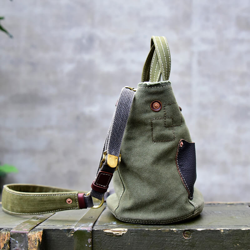 Kleine Damen Handtasche Canvas Umhängetasche Segeltuchtasche Grün