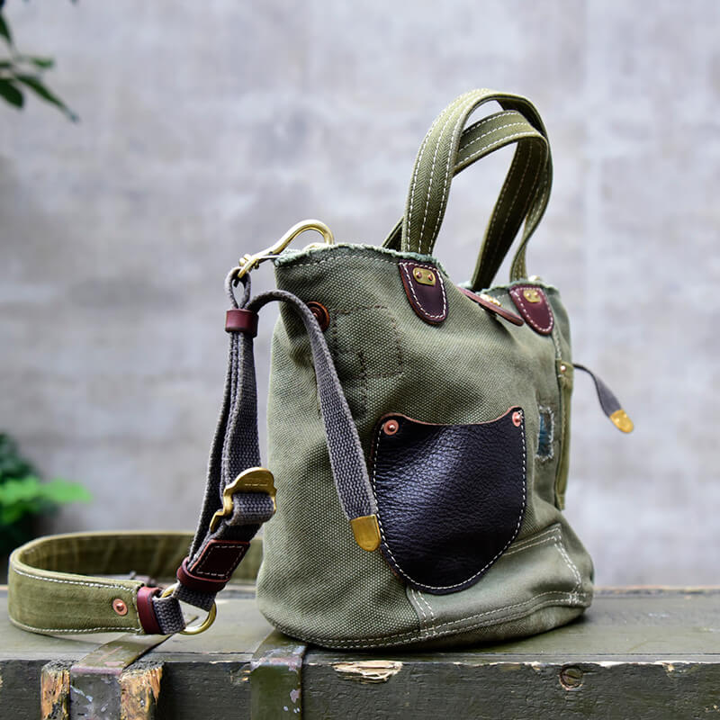 Kleine Damen Handtasche Canvas Umhängetasche Segeltuchtasche Grün