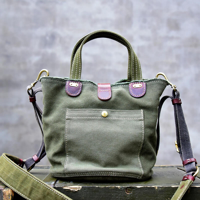 Kleine Damen Handtasche Canvas Umhängetasche Segeltuchtasche Grün