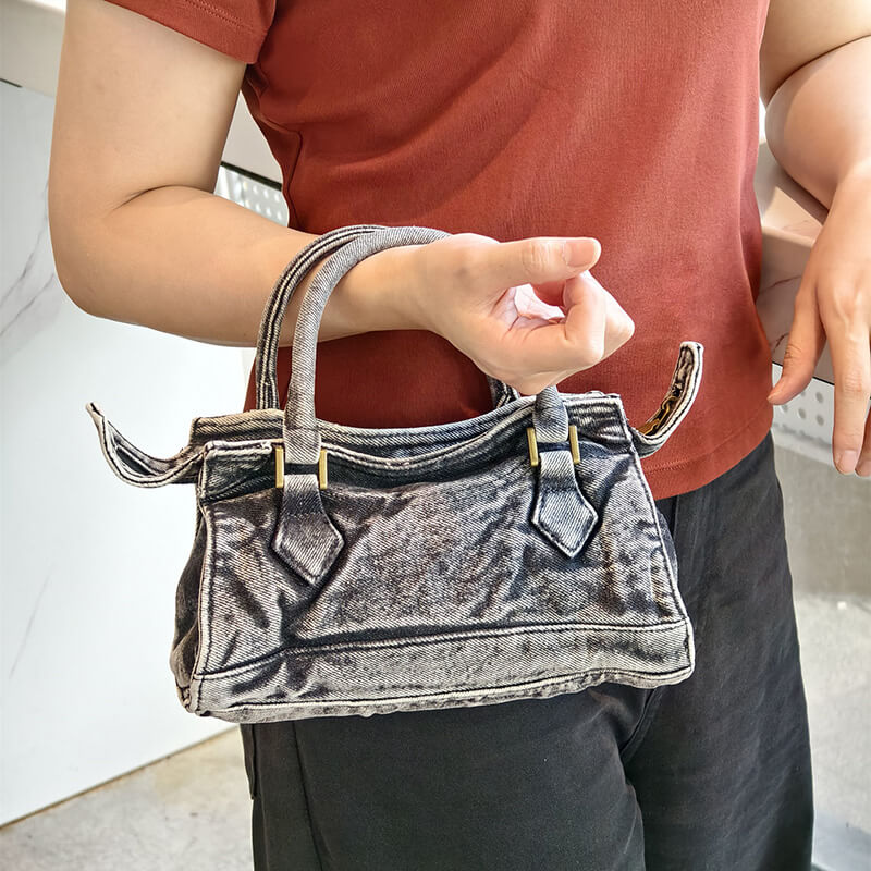 kleine Damen Handtasche Denim Umhängetasche grau