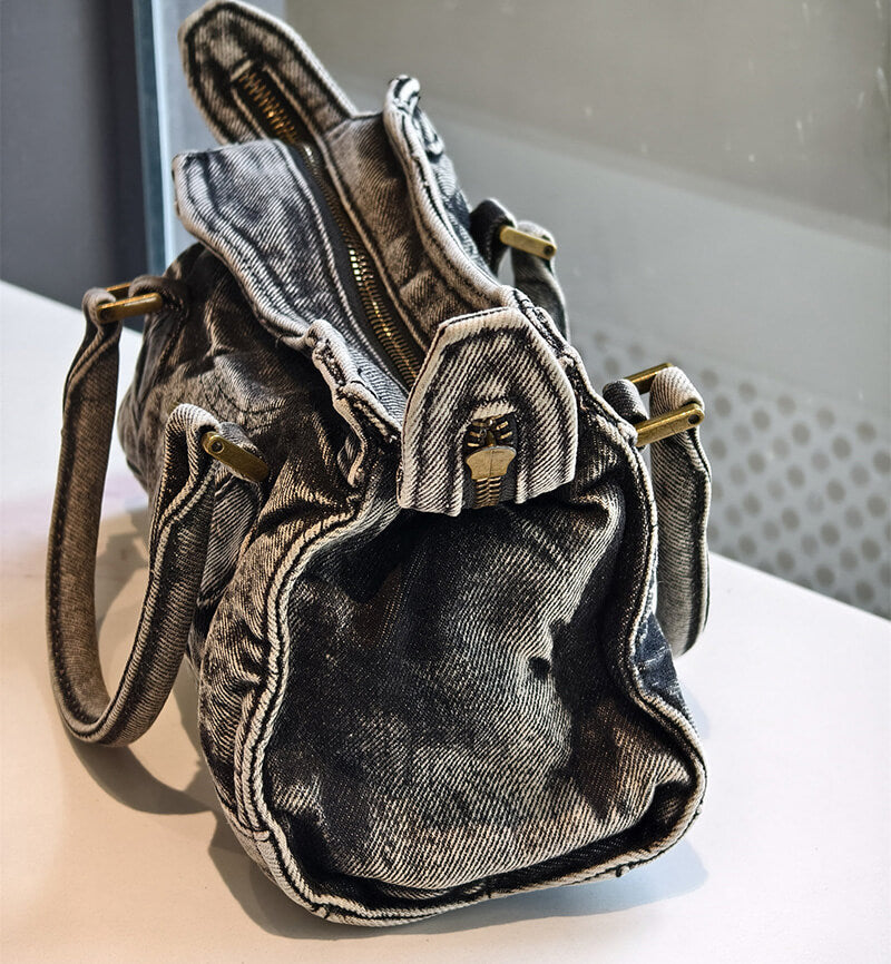 kleine Damen Handtasche Denim Umhängetasche grau