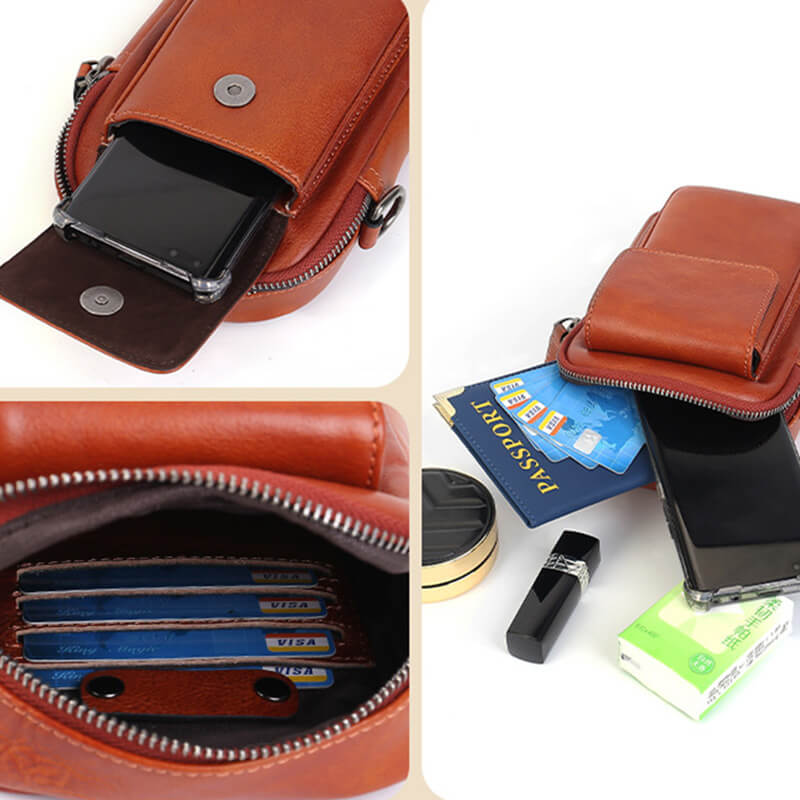 kleine Damen Umhängetasche Leder Handytasche zum Umhängen Gürteltasche