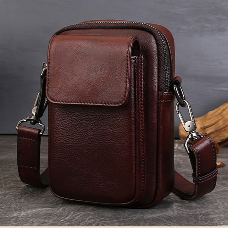 kleine Damen Umhängetasche Leder Handytasche zum Umhängen Gürteltasche