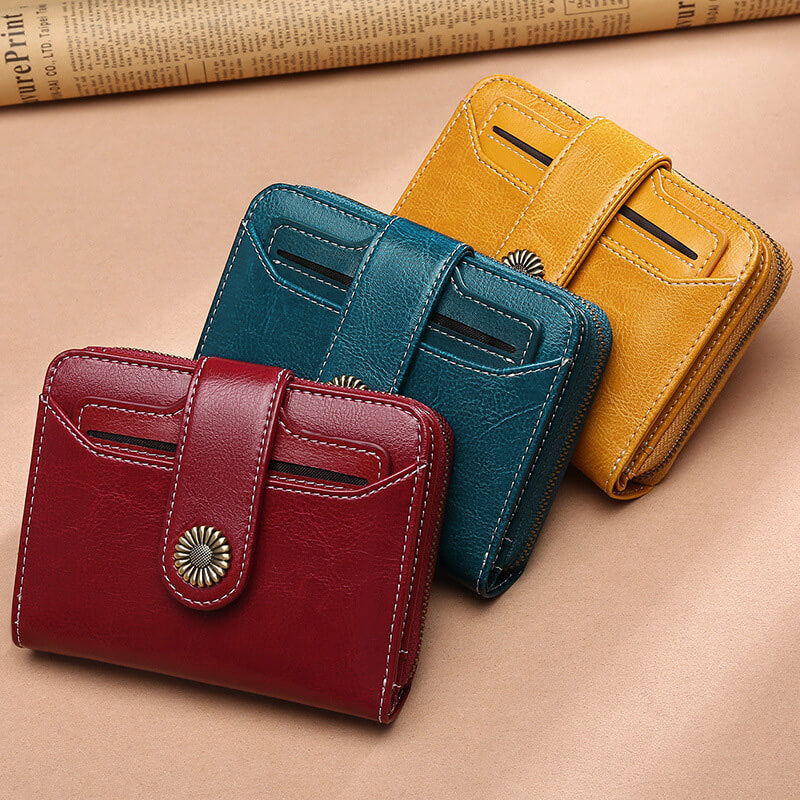 kleine Geldbörse Leder Geldbeutel Portemonnaie Kleinformat Damen in 4 Farben