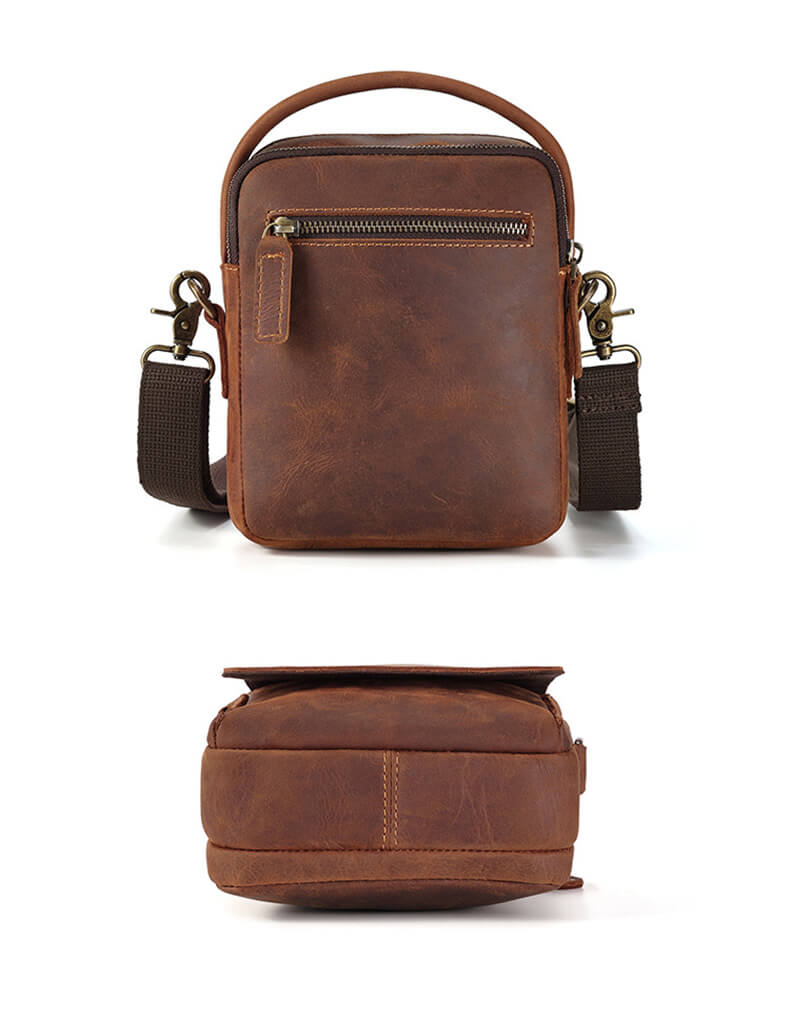 kleine Herren Vintage Umhängetasche Leder mit Griff für Handy und Geldbörse