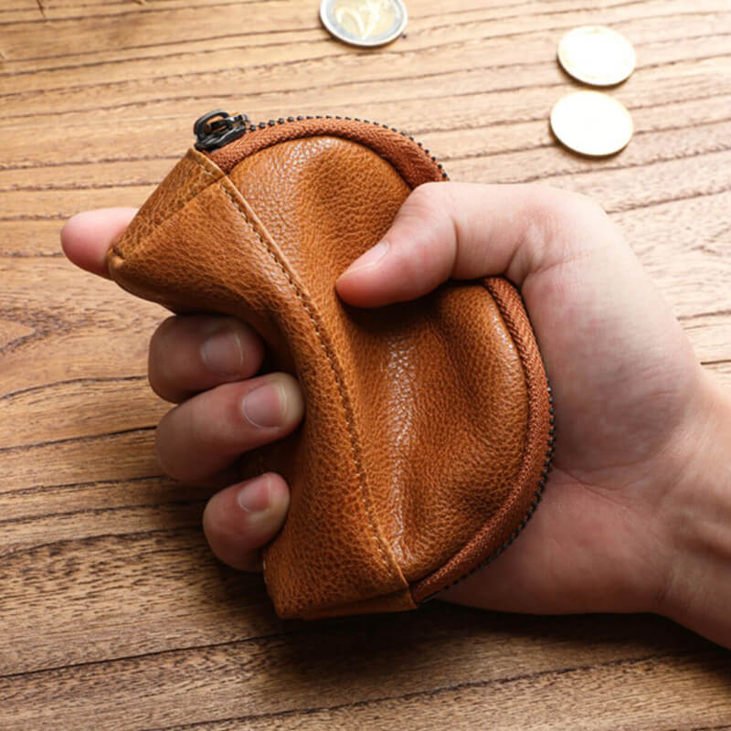 kleine Münztasche Münzbeutel Herren Damen Minibörse Leder mit Reißverschluss