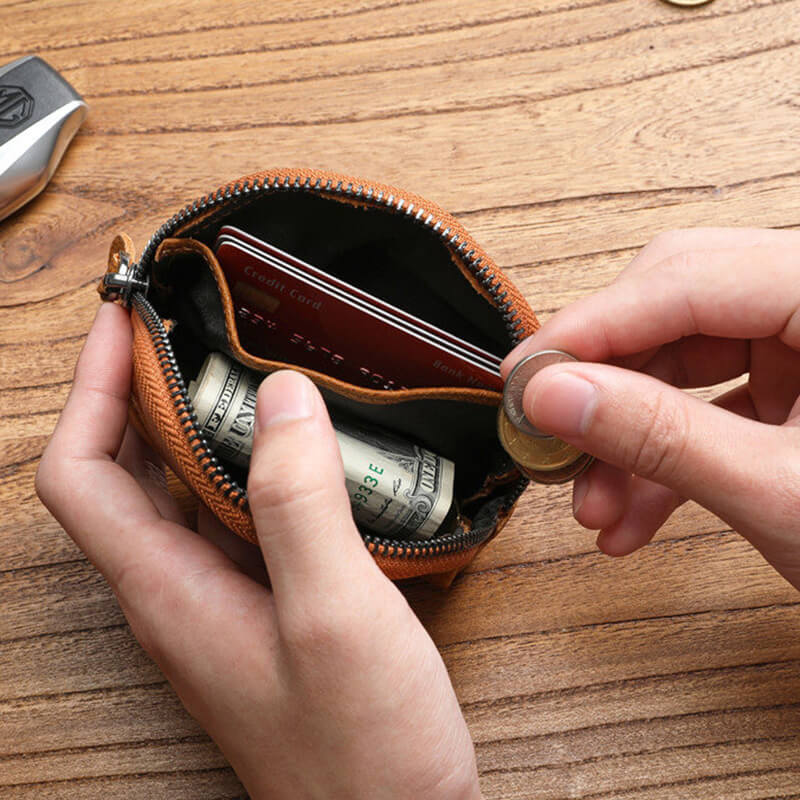 kleine Münztasche Münzbeutel Herren Damen Minibörse Leder mit Reißverschluss